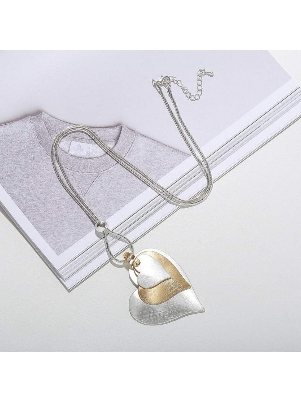 Women’s White Gold Love Heart Pendant Long Chain Sweater Necklace Jewelry